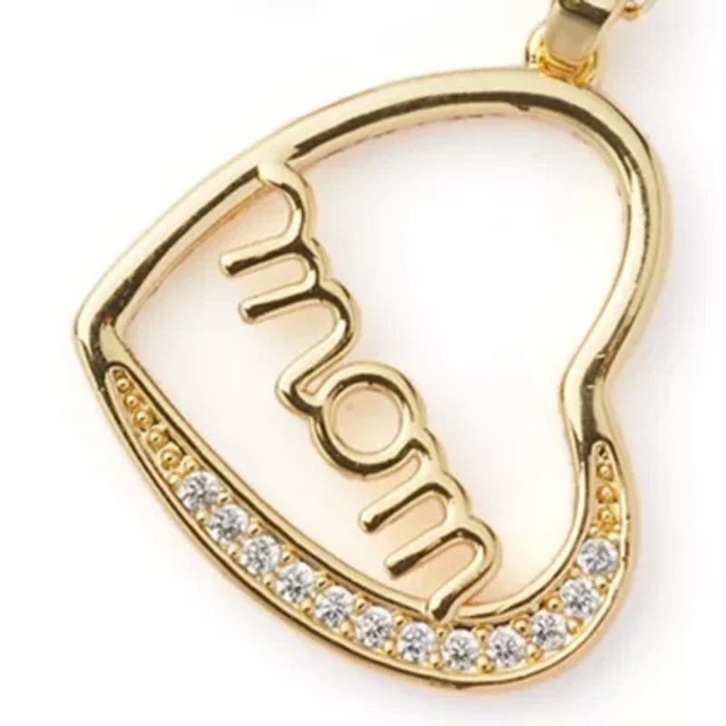 Gold Plated Mom Heart Pendant Necklace and Earrings Set
