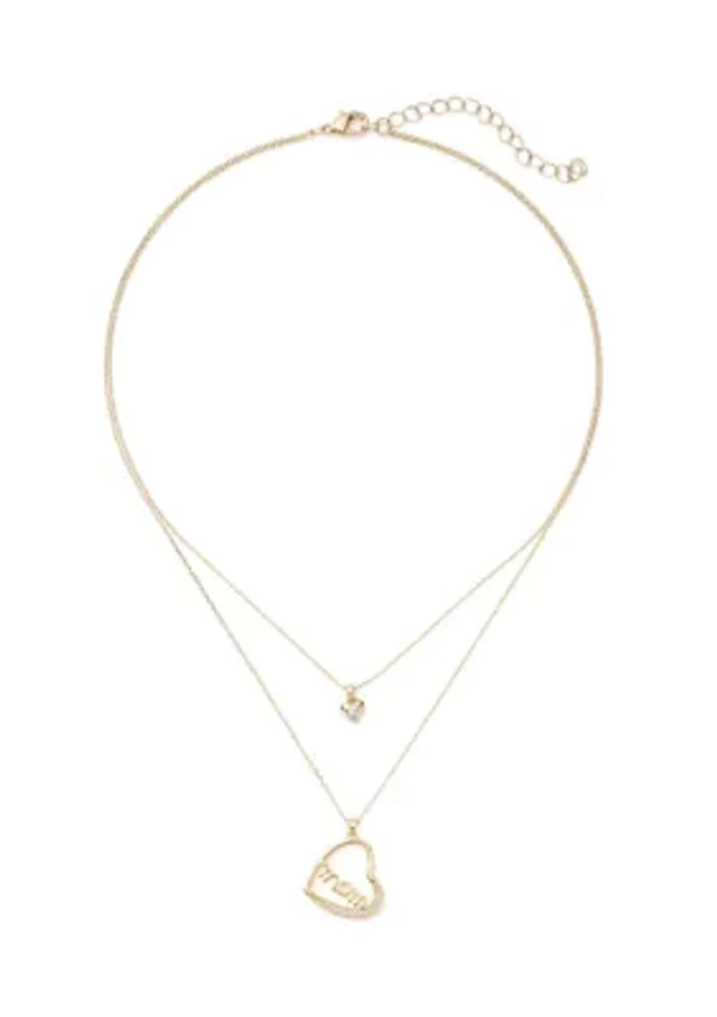 Gold Plated Mom Heart Pendant Necklace and Earrings Set
