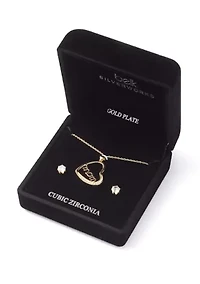 Gold Plated Mom Heart Pendant Necklace and Earrings Set