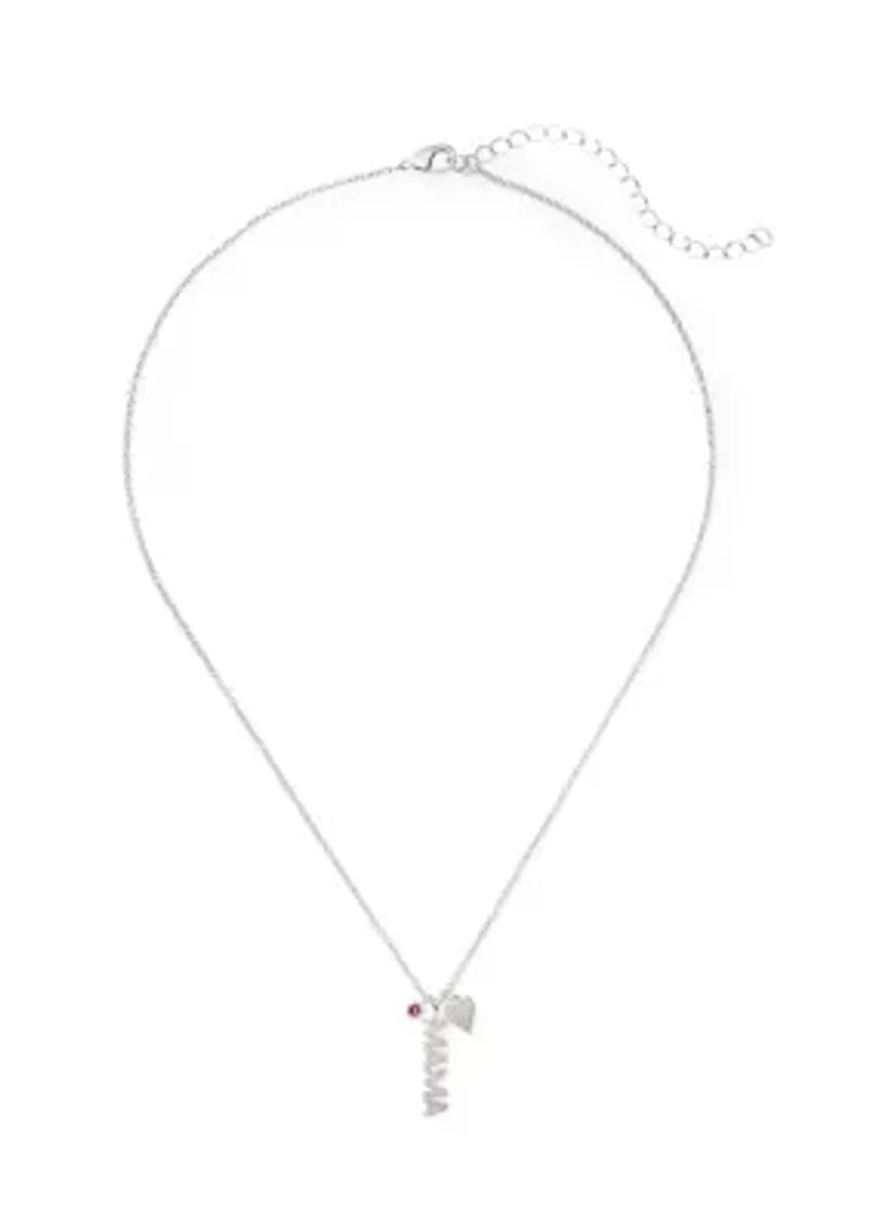 Silver Plated Mama Heart Charm Necklace and Earrings Set