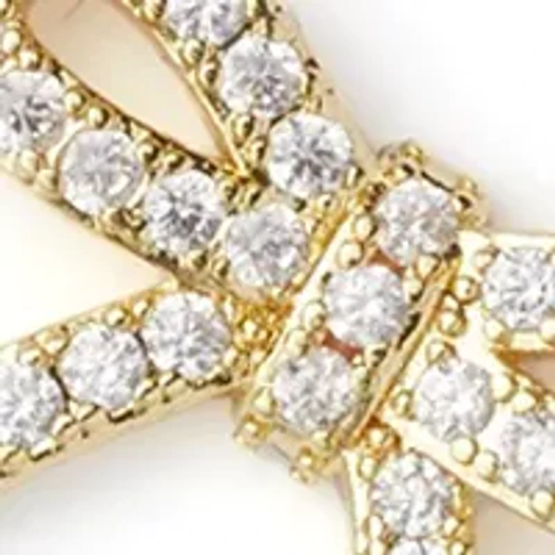 Gold Plated Pearl Cubic Zirconia Station Bow Pendant Necklace and Earrings Set