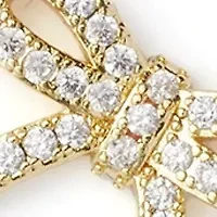 Gold Plated Pearl Cubic Zirconia Station Bow Pendant Necklace and Earrings Set