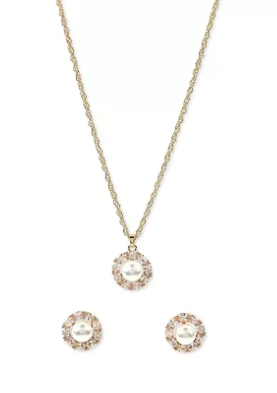 Lab Grown Gold Plated Gold Pearl Necklace and Earrings Set