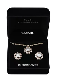 Lab Grown Gold Plated Gold Pearl Necklace and Earrings Set