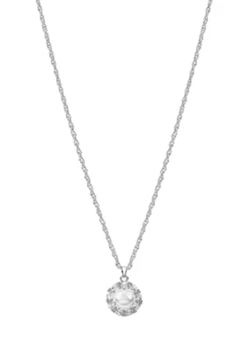 Lab Grown Silver Plated Pearl Necklace and Earrings Set