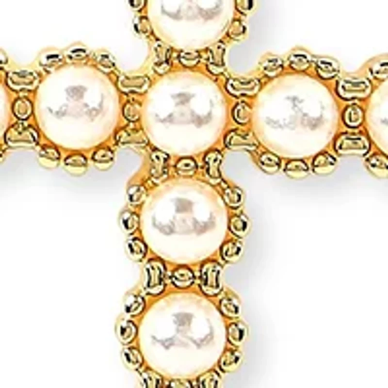Lab Grown Gold Plated Gold Pearl Cross Necklace and Earrings Set