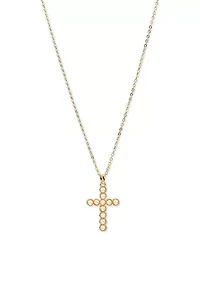 Lab Grown Gold Plated Gold Pearl Cross Necklace and Earrings Set