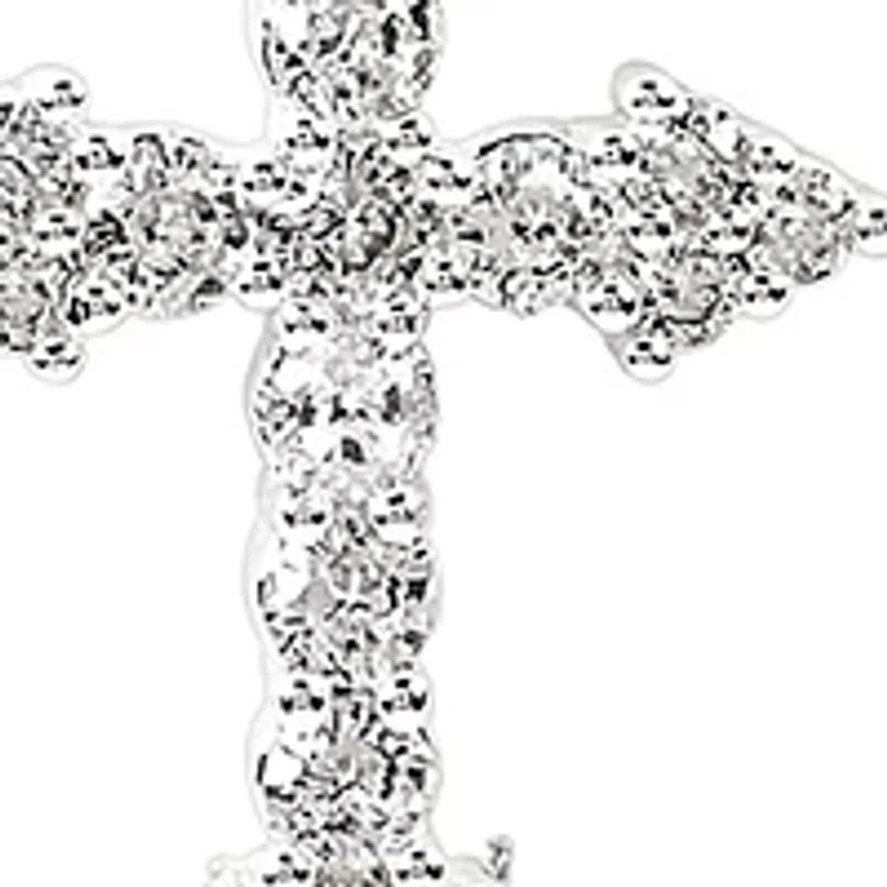 Lab Grown Silver Plated Cubic Zirconia Cross Necklace and Stud Earrings Set