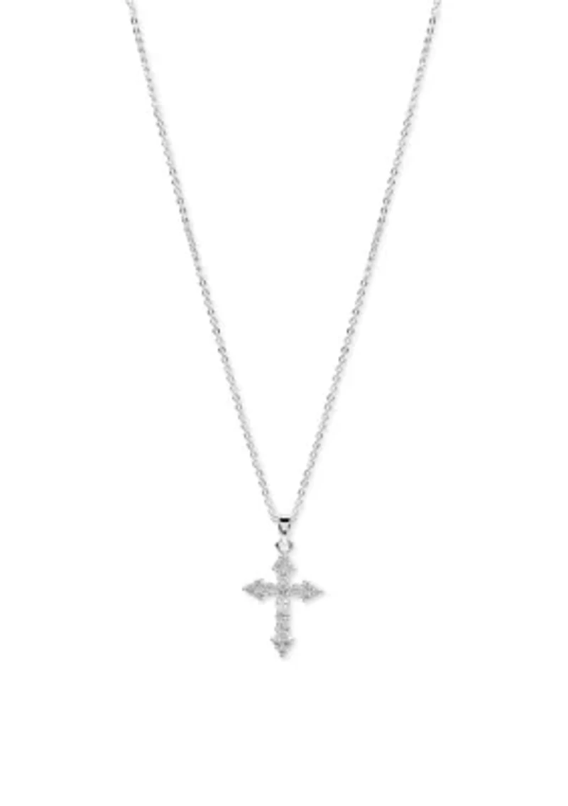 Lab Grown Silver Plated Cubic Zirconia Cross Necklace and Stud Earrings Set