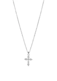 Lab Grown Silver Plated Cubic Zirconia Cross Necklace and Stud Earrings Set