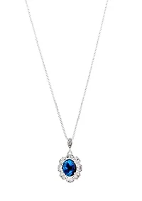 Lab Grown Silver Plated Large Round Blue and Clear Cubic Zirconia Earring and Pendant Necklace Set
