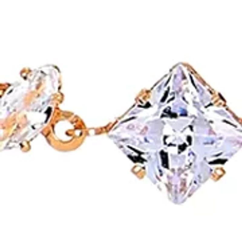 Lab Grown Gold PLated Multi Shape Oval and Square Clear CZ Necklae and Earrings Set 