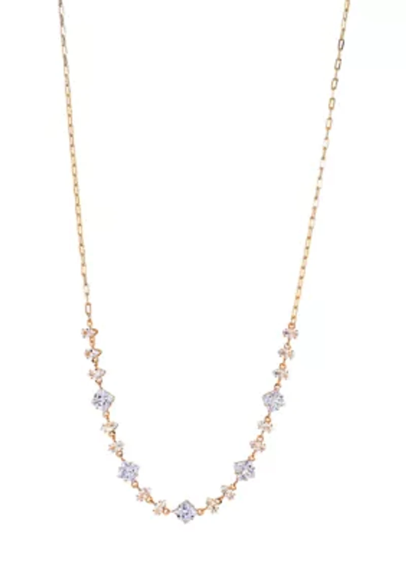 Lab Grown Gold PLated Multi Shape Oval and Square Clear CZ Necklae and Earrings Set