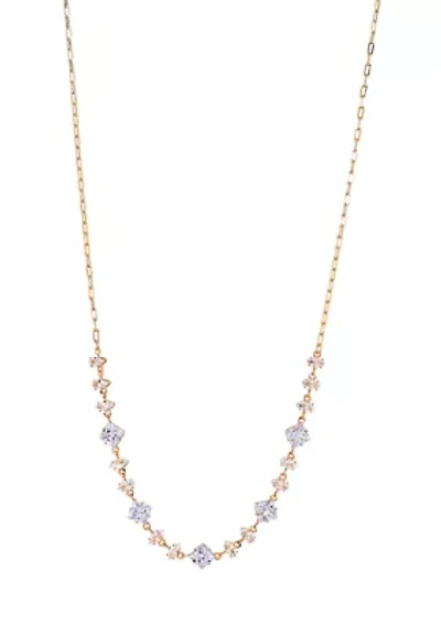 Lab Grown Gold PLated Multi Shape Oval and Square Clear CZ Necklae and Earrings Set 