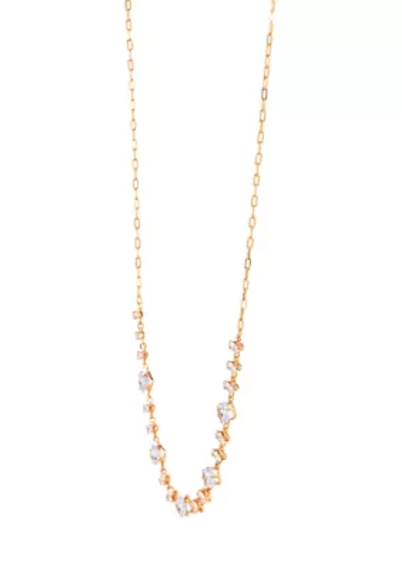 Lab Grown Gold PLated Multi Shape Oval and Square Clear CZ Necklae and Earrings Set 