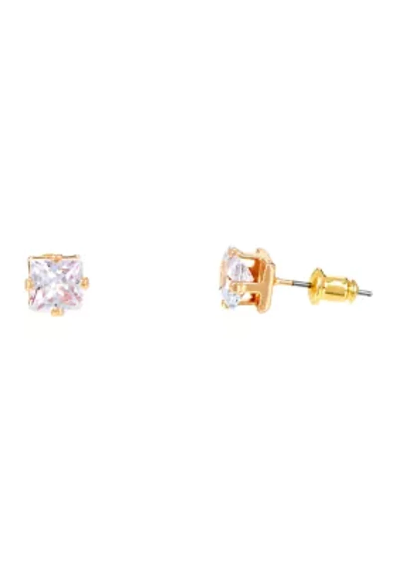 Lab Grown Gold PLated Multi Shape Oval and Square Clear CZ Necklae and Earrings Set 