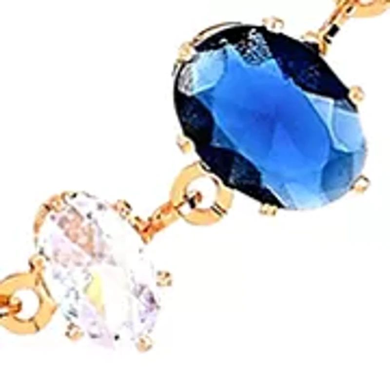 Lab Grown Gold Plated Oval Clear and Blue Cubic Zirconia Necklace and Earring Set 