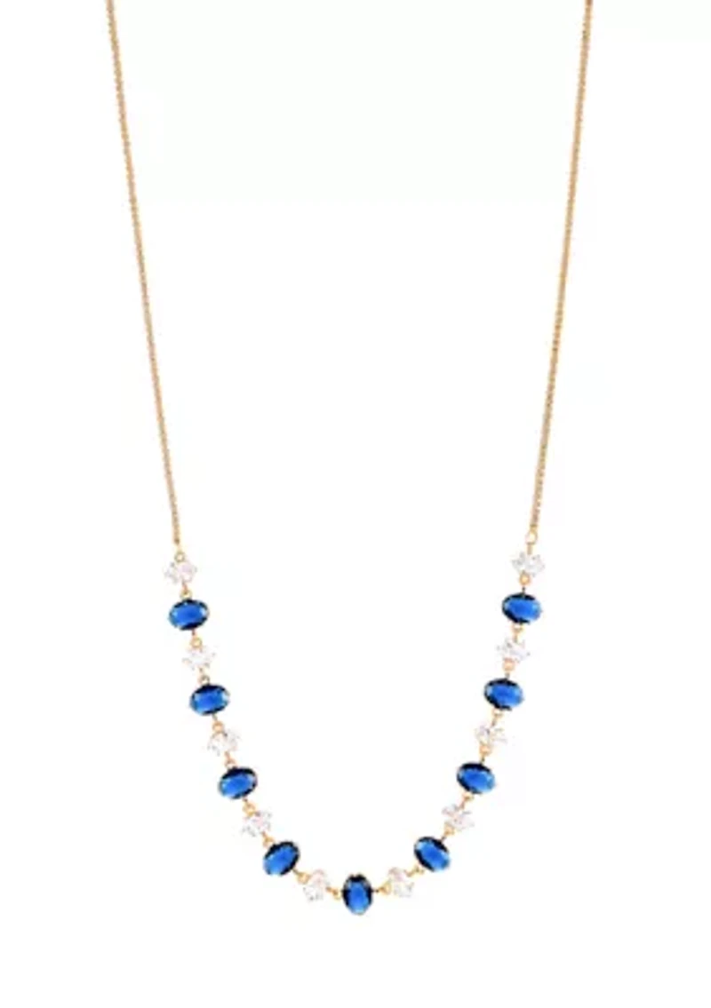 Lab Grown Gold Plated Oval Clear and Blue Cubic Zirconia Necklace and Earring Set