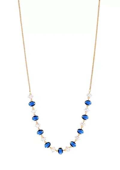 Lab Grown Gold Plated Oval Clear and Blue Cubic Zirconia Necklace and Earring Set 