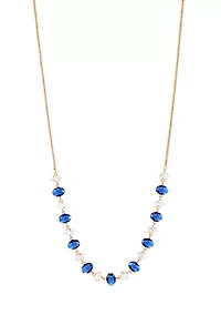 Lab Grown Gold Plated Oval Clear and Blue Cubic Zirconia Necklace and Earring Set 