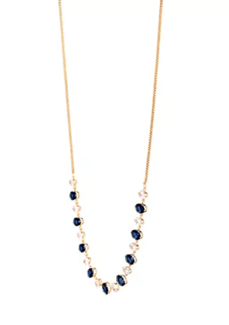 Lab Grown Gold Plated Oval Clear and Blue Cubic Zirconia Necklace and Earring Set 