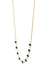 Lab Grown Gold Plated Oval Clear and Blue Cubic Zirconia Necklace and Earring Set 