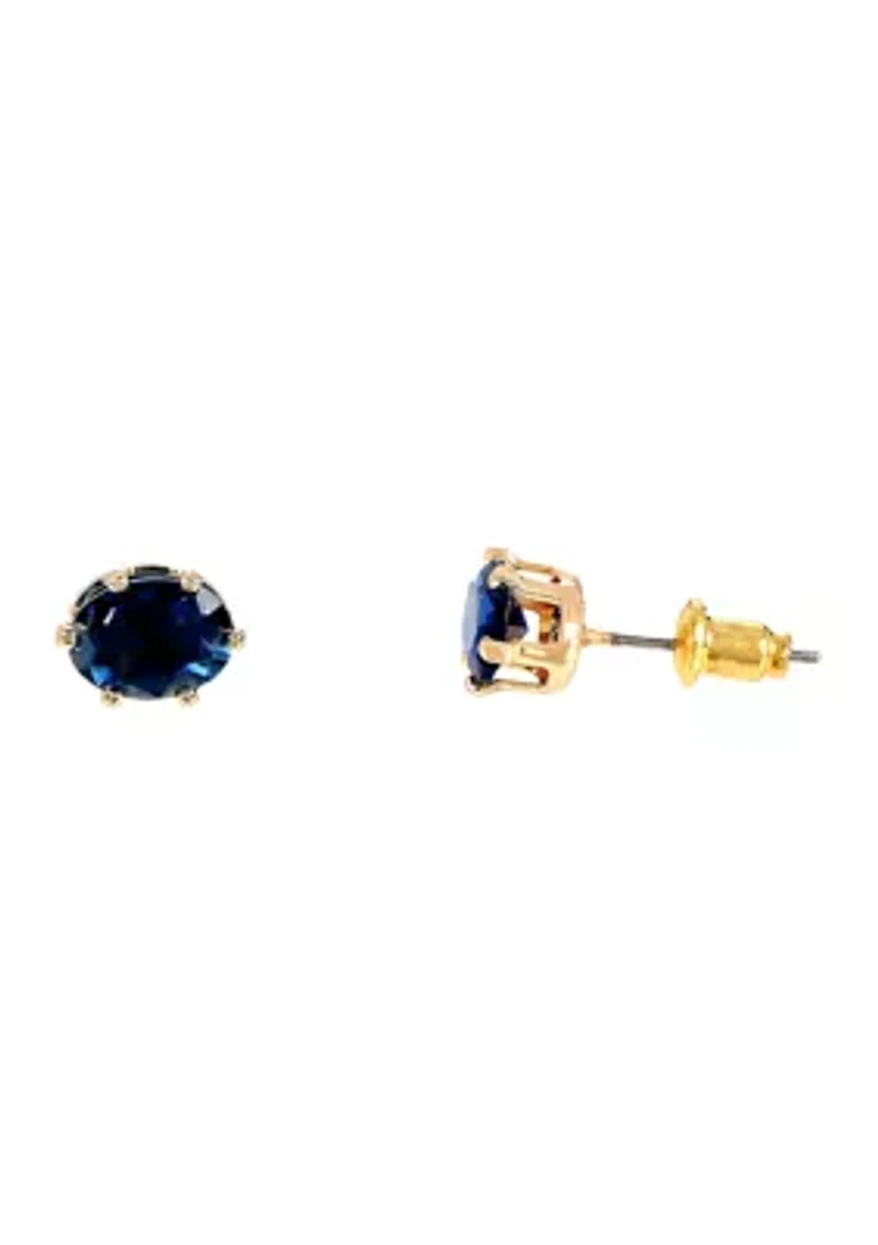 Lab Grown Gold Plated Oval Clear and Blue Cubic Zirconia Necklace and Earring Set 