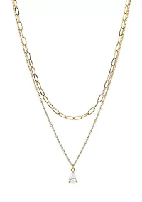 Lab Grown Double Row Gold Plated Necklace with Pear-Shape CZ Studs Set 