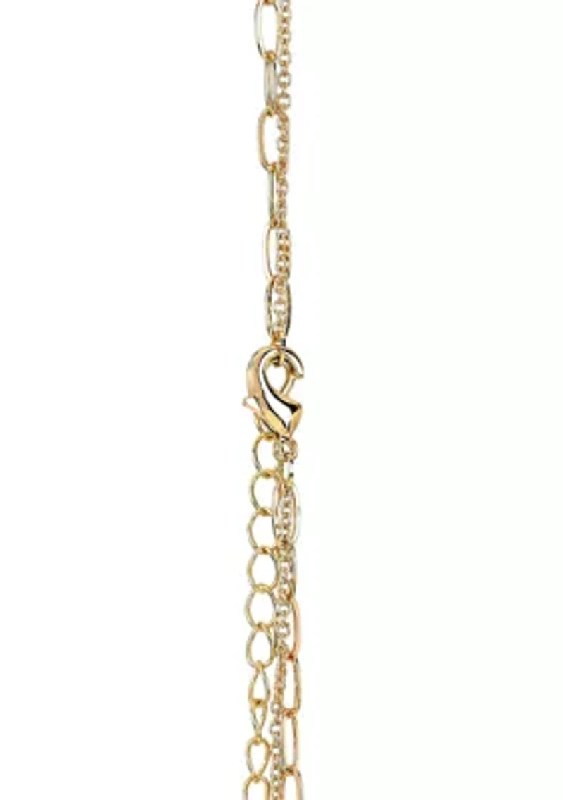 Lab Grown Double Row Gold Plated Necklace with Pear-Shape CZ Studs Set 