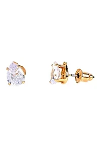 Lab Grown Double Row Gold Plated Necklace with Pear-Shape CZ Studs Set 