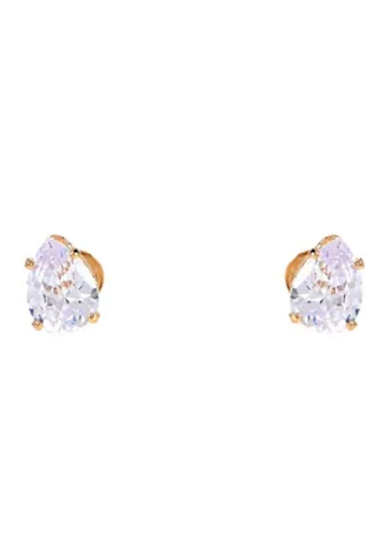 Lab Grown Double Row Gold Plated Necklace with Pear-Shape CZ Studs Set 