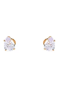 Lab Grown Double Row Gold Plated Necklace with Pear-Shape CZ Studs Set 