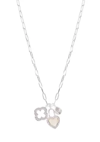 Lab Grown Silver Plated Charm Necklace and CZ Stud Earring Set 