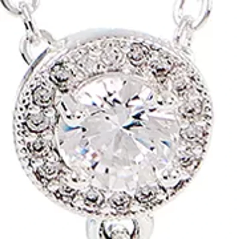 Lab Grown Silver Plated Round Cubic Zirconia and Drop Pearl Earring and Pendant Necklace Set 