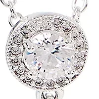 Lab Grown Silver Plated Round Cubic Zirconia and Drop Pearl Earring and Pendant Necklace Set 