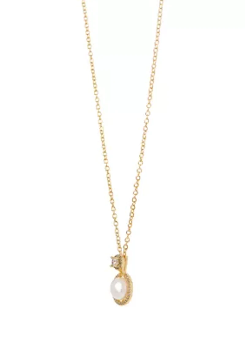 White Bead CZ Pendant Necklace and Stud Earring Set