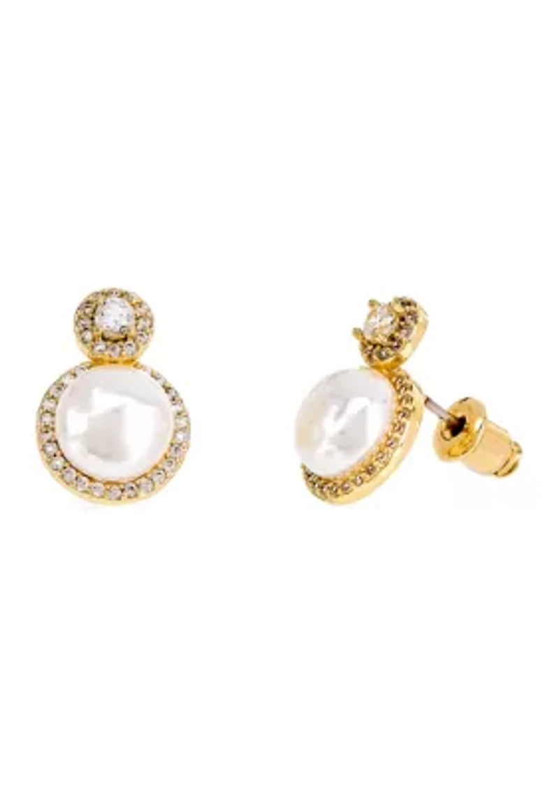 White Bead CZ Pendant Necklace and Stud Earring Set