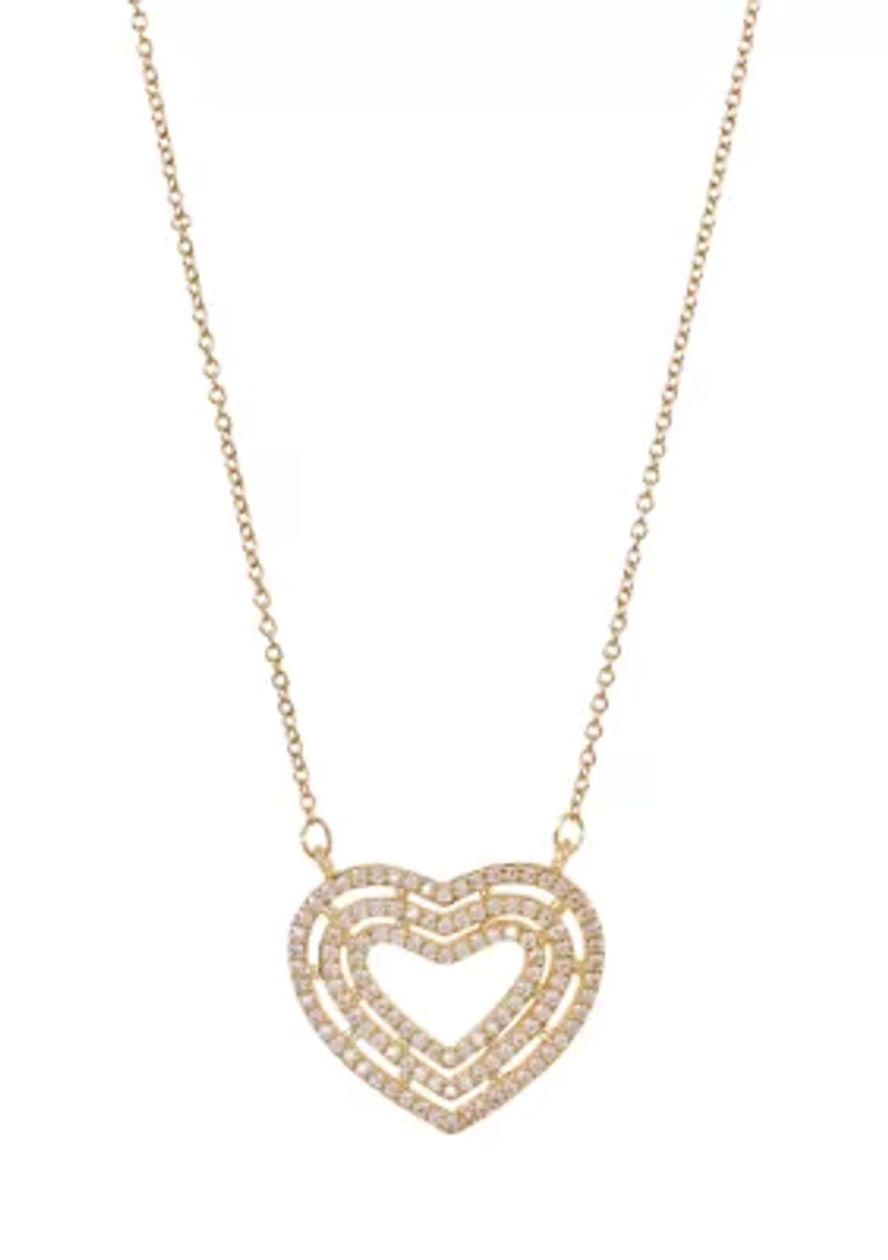 Gold Tone Heart Pendant Necklace and Stud Earring Set