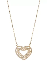Gold Tone Heart Pendant Necklace and Stud Earring Set