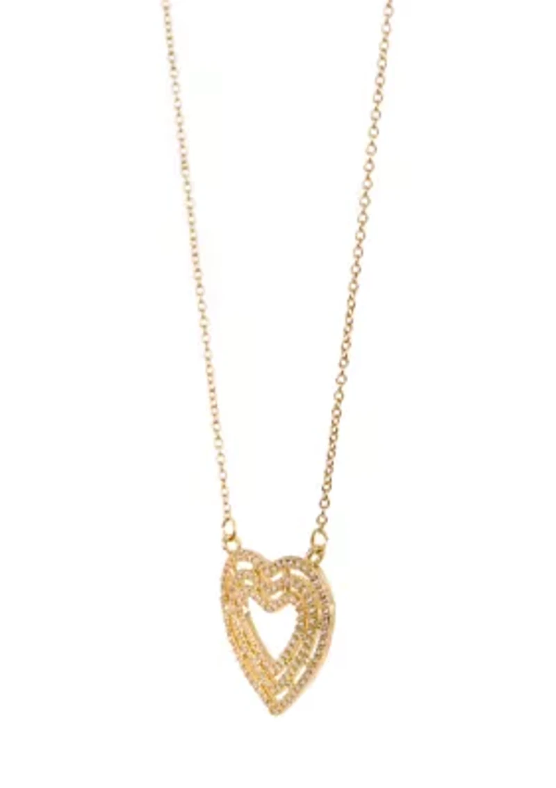 Gold Tone Heart Pendant Necklace and Stud Earring Set