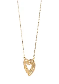 Gold Tone Heart Pendant Necklace and Stud Earring Set