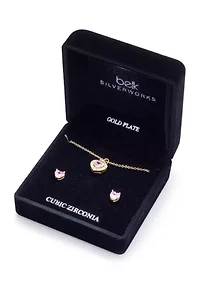 Lab Grown Cubic Zirconia Heart Pendant and Stud Earrings Set