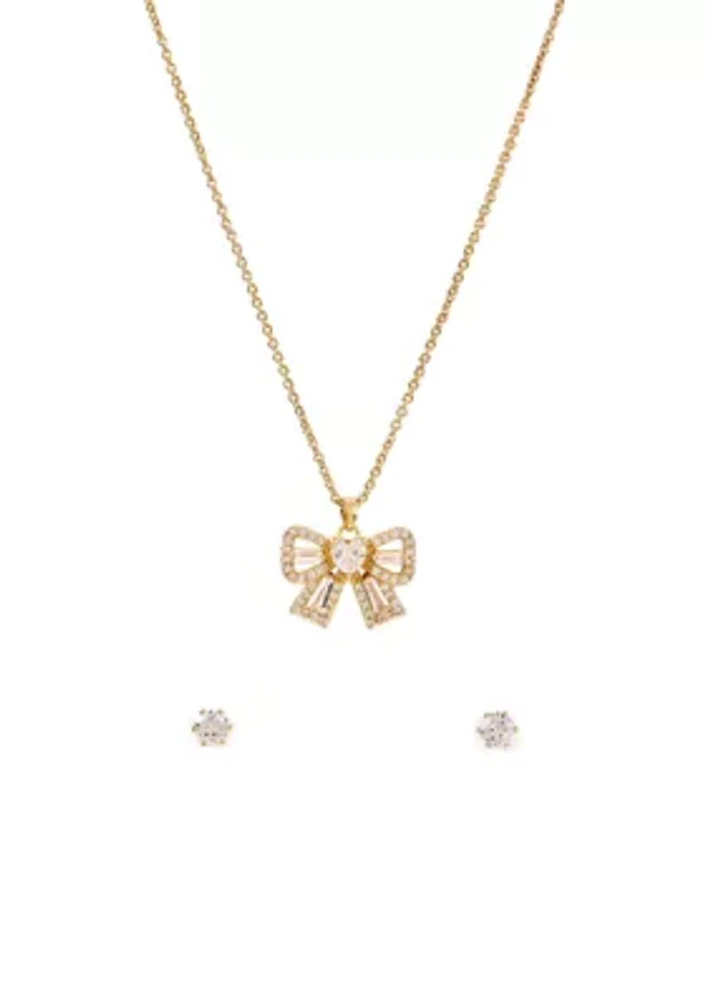 Bow Pendant Necklace and Stud Earring Set
