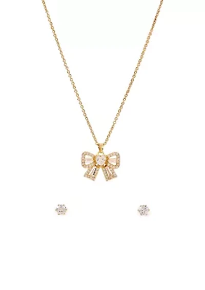 Bow Pendant Necklace and Stud Earring Set