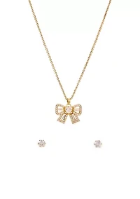 Bow Pendant Necklace and Stud Earring Set