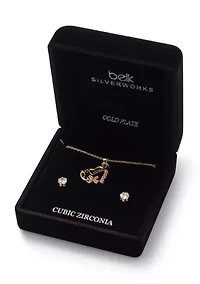 Lab Grown Mama Cubic Zirconia Heart Necklace Earring Set
