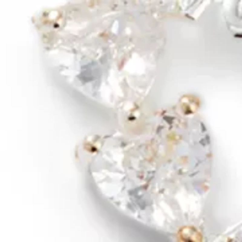 Lab Grown Fine Silver Plated Cubic Zirconia Heart Nana Pendant Necklace Stud Earring Set