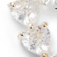 Lab Grown Fine Silver Plated Cubic Zirconia Heart Nana Pendant Necklace Stud Earring Set