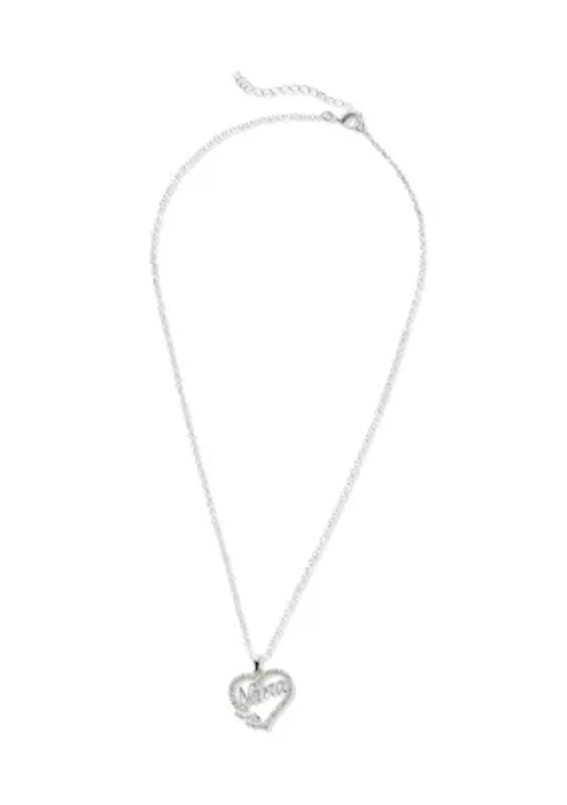 Lab Grown Fine Silver Plated Cubic Zirconia Heart Nana Pendant Necklace Stud Earring Set