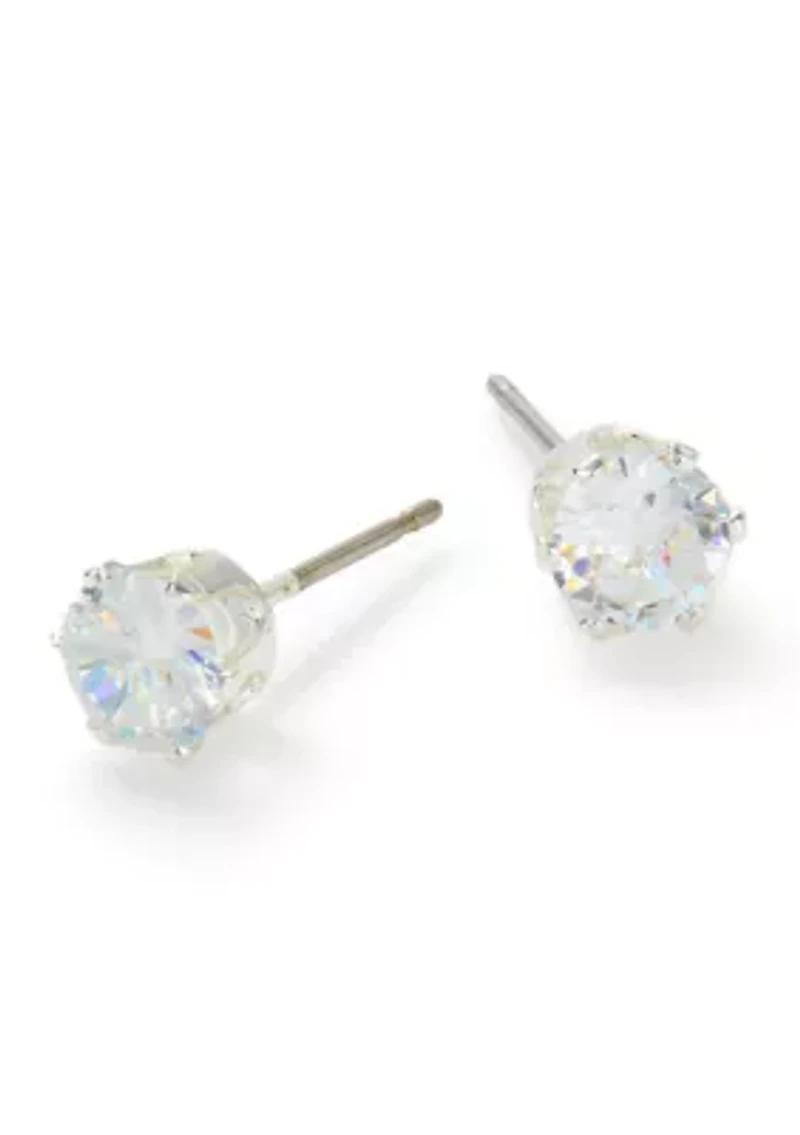 Lab Grown Fine Silver Plated Cubic Zirconia Heart Nana Pendant Necklace Stud Earring Set